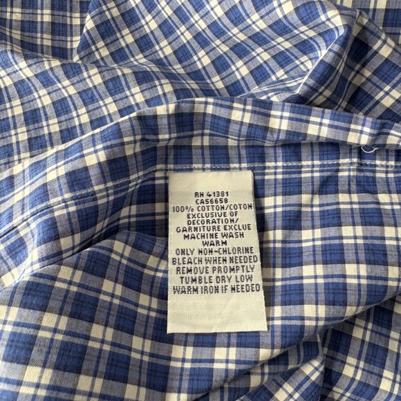 Ralph Lauren Mens Medium Blue White Plaid Short Sleeve Cotton Button Down Shirt - Picture 5 of 8